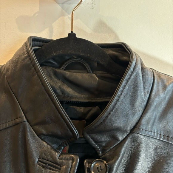 DANIER Sz L Long Line Button Closure Leather Jacket With Pockets and Funnel Neck - Picture 4 of 11